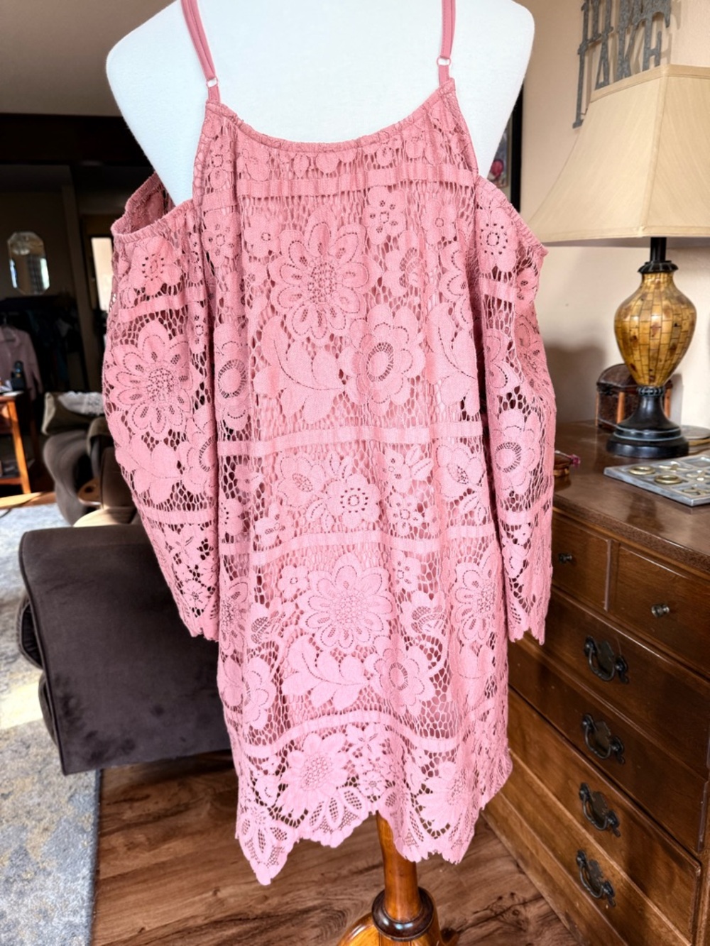 Xhilaration Dusty Rose Cold-Shoulder Lace Swim Cover-Up - Picture 5 of 5